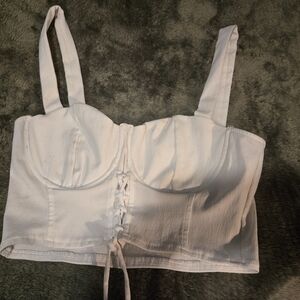 Zara White Lace-Up Crop Top